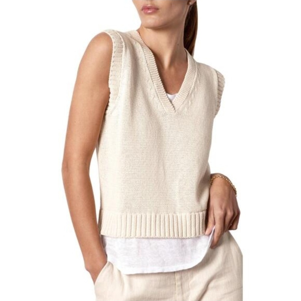 Brochu Walker Hugo Sleeveless Looker Sweater Vest Layered Top Ecru Sz S‎ NWT